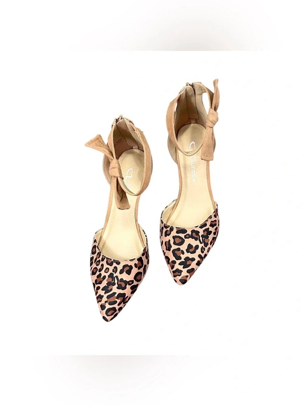 CL by Laundry Women’s 6.5 Leopard Pointed Toe Kitten Heels Bow Ankle Strap